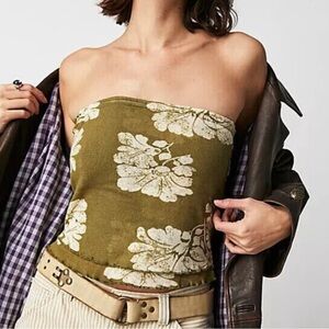 Free‎ People Army Green Combo Floral Poppy Tube Top